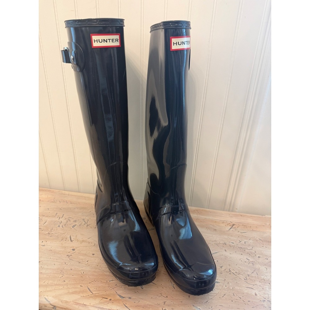 Hunter Rain Boots Womens Size 10 Blue Rubber Knee High Tall Gloss WFT1000RGL - Picture 2 of 10